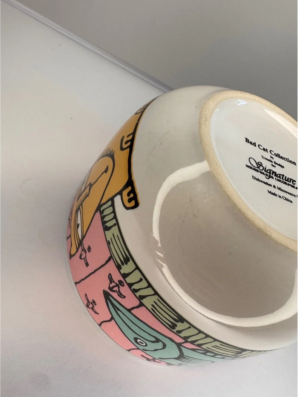 Bad Cat Collection Ceramic Coffee Cup with Colorful Cat and Fish Design